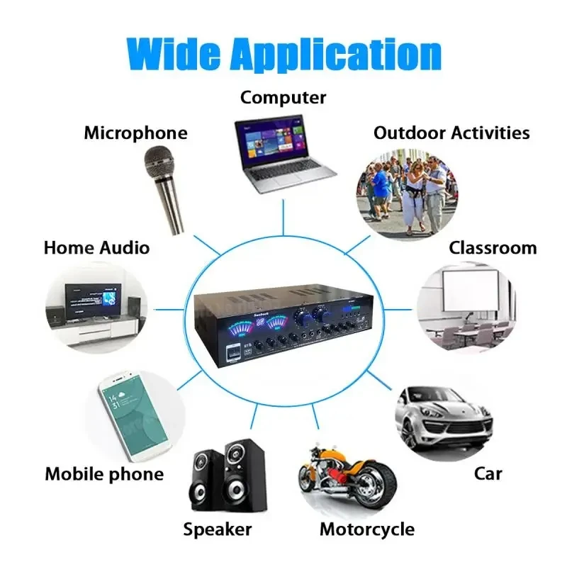 AV-555BT/999BT Bluetooth Sound Amplifiers Dual Dynamic Screen HiFi Stereo Digital Amplify For Home Car Theatre Karaoke Max 4000W - Image 5