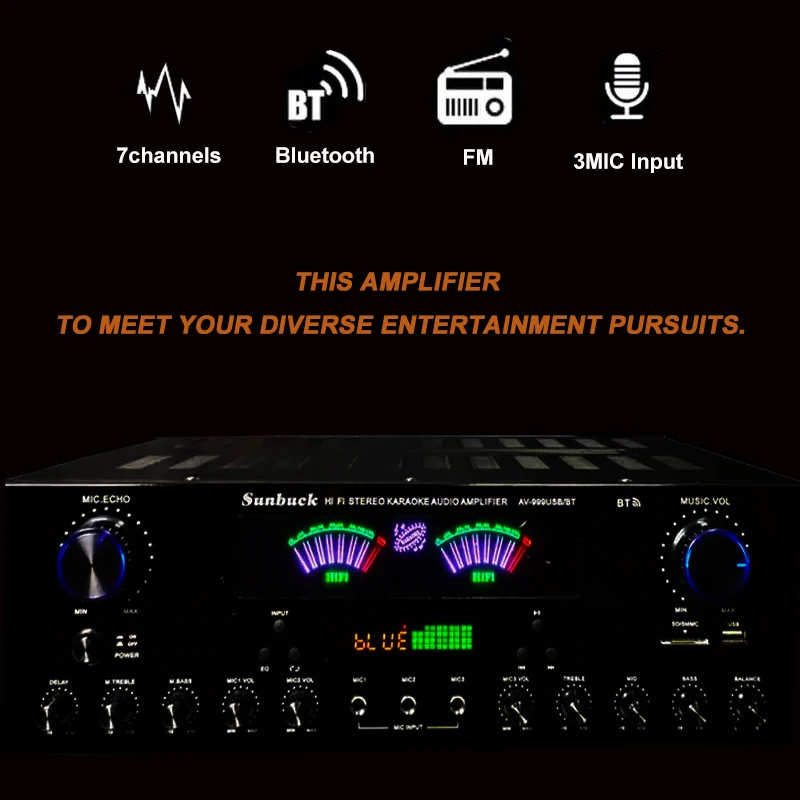 AV-555BT/999BT Bluetooth Sound Amplifiers Dual Dynamic Screen HiFi Stereo Digital Amplify For Home Car Theatre Karaoke Max 4000W - Image 2